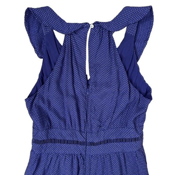Maeve Anthropologie Ruffle Jumpsuit Blue Polka Dot Cropped Wide Leg Sz 0 Prairie - Picture 8 of 13